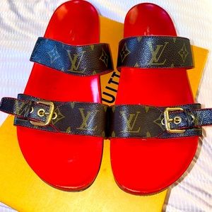 Monogram and Red Louis Vuitton Bom Dia Mule